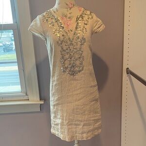 Vineyard Vines Beige Mini Dress with Metallic Details